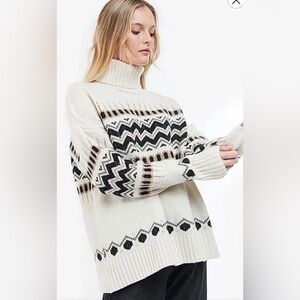 Barbour Chevron Pattern Wool Blend Sweater - White and Black size 14